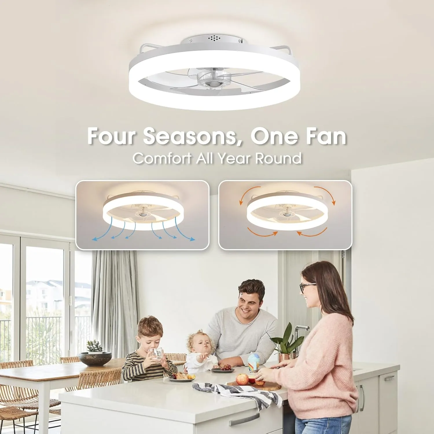 Ceiling Fans with Lights, Flush Mount Ceiling Fan with Lights and Remote, 6 Wind Speeds Low Profile Ceiling Fan for Bedroom, Kids Room and Living Room 20" (White)