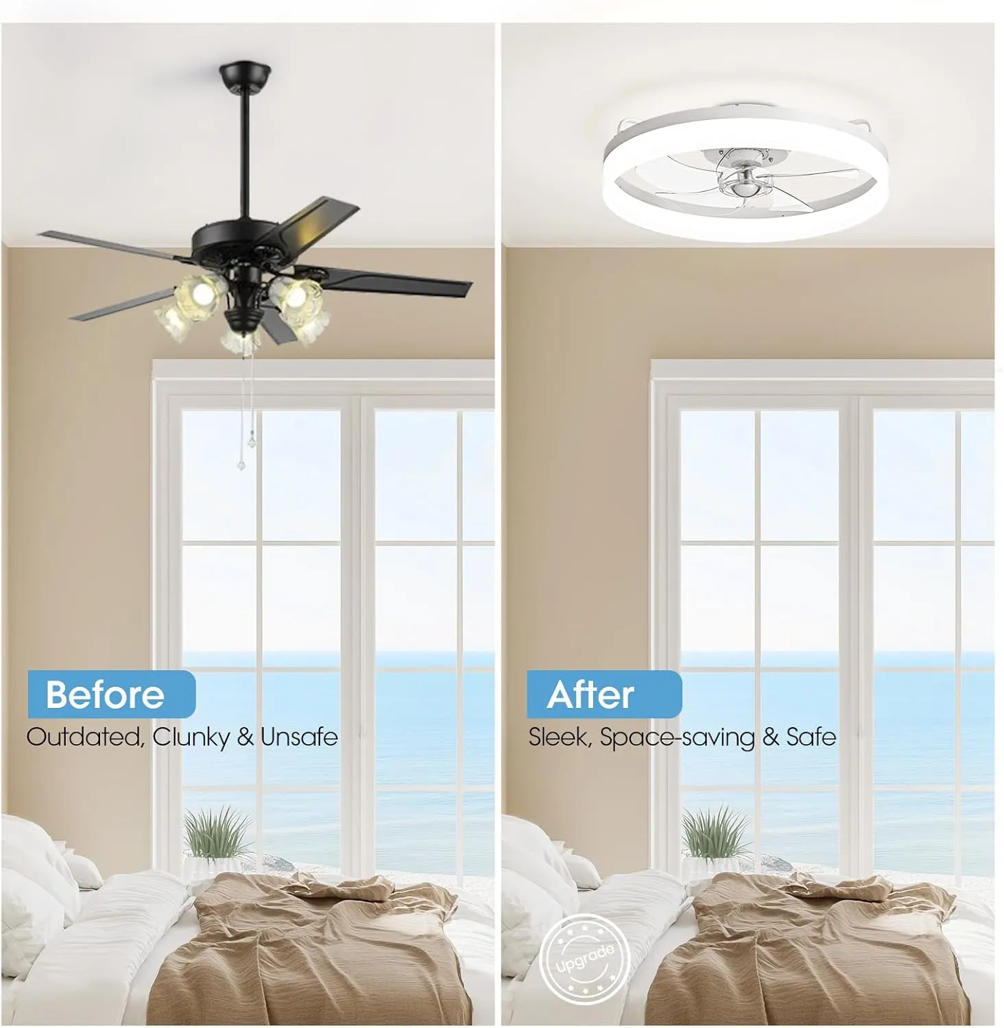 Ceiling Fans with Lights, Flush Mount Ceiling Fan with Lights and Remote, 6 Wind Speeds Low Profile Ceiling Fan for Bedroom, Kids Room and Living Room 20" (White)