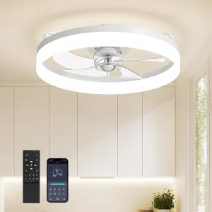 Ceiling Fans with Lights, Flush Mount Ceiling Fan with Lights and Remote, 6 Wind Speeds Low Profile Ceiling Fan for Bedroom, Kids Room and Living Room 20" (White) 360-degree rotating fan for home use