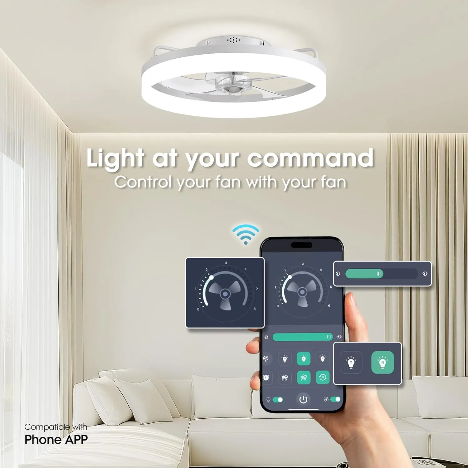 Ceiling Fans with Lights, Flush Mount Ceiling Fan with Lights and Remote, 6 Wind Speeds Low Profile Ceiling Fan for Bedroom, Kids Room and Living Room 20" (White)