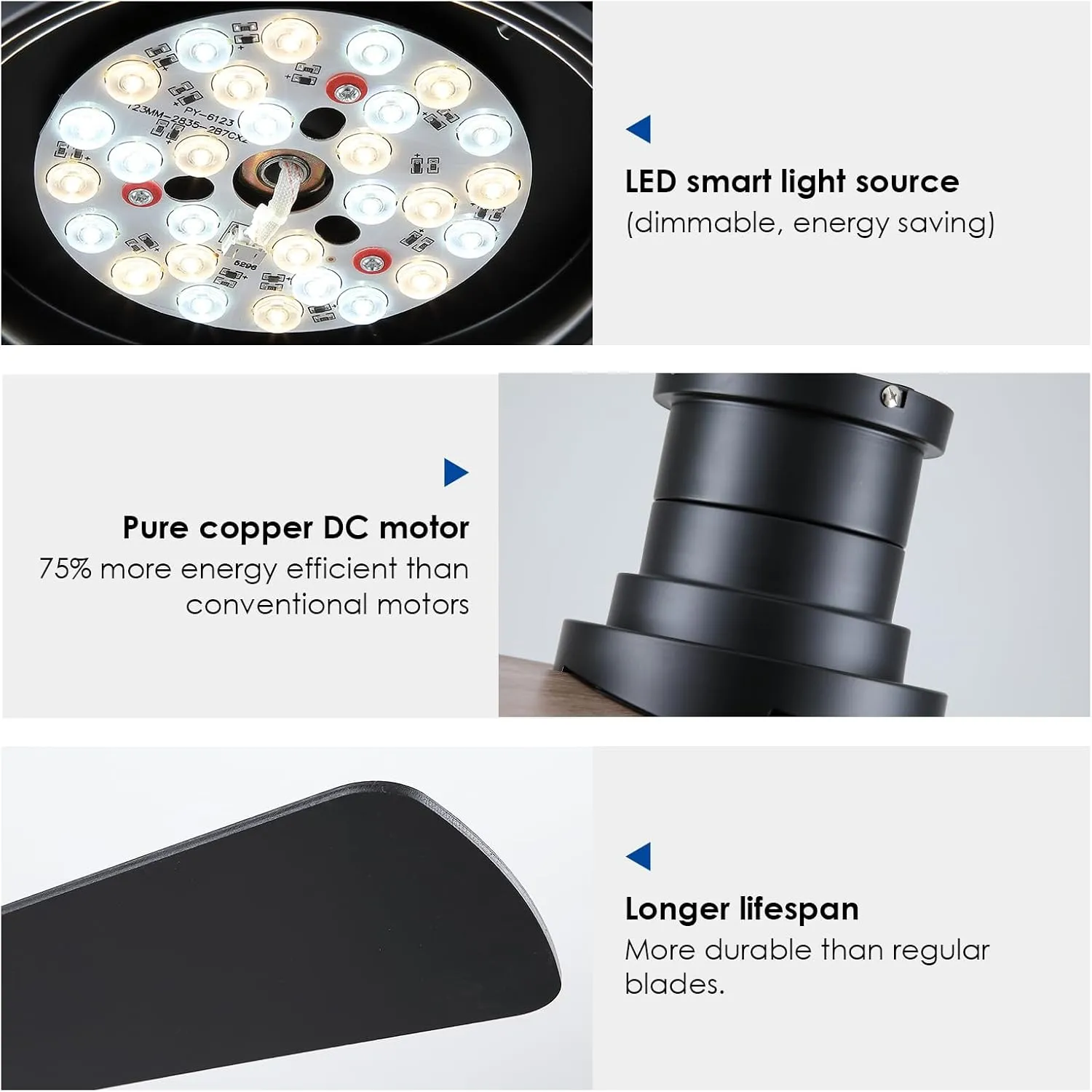 Ceiling Fans with Lights,46 inch Modern Low Profile Ceiling Fan with Remote Control,5 Dual-Sided Blades,Reversible DC Motor,Black Flush Mount Ceiling Fan for Bedroom Indoor/Outdoor Use