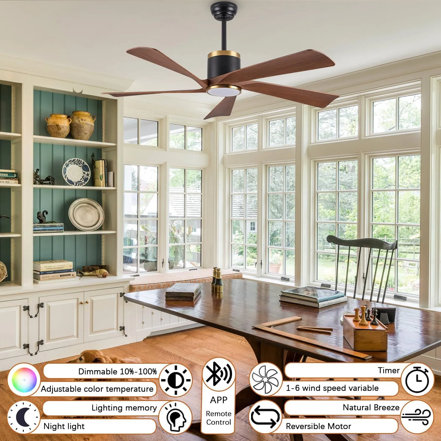 Ceiling Fans with Lights,52 inch Modern Ceiling fan with App and Remote Control,Reversible DC motor ceiling fans,3CCT,Dimmable, Noiseless,Ceiling Fan for Bedroom,Farmhouse,Indoor/Outdoor Use