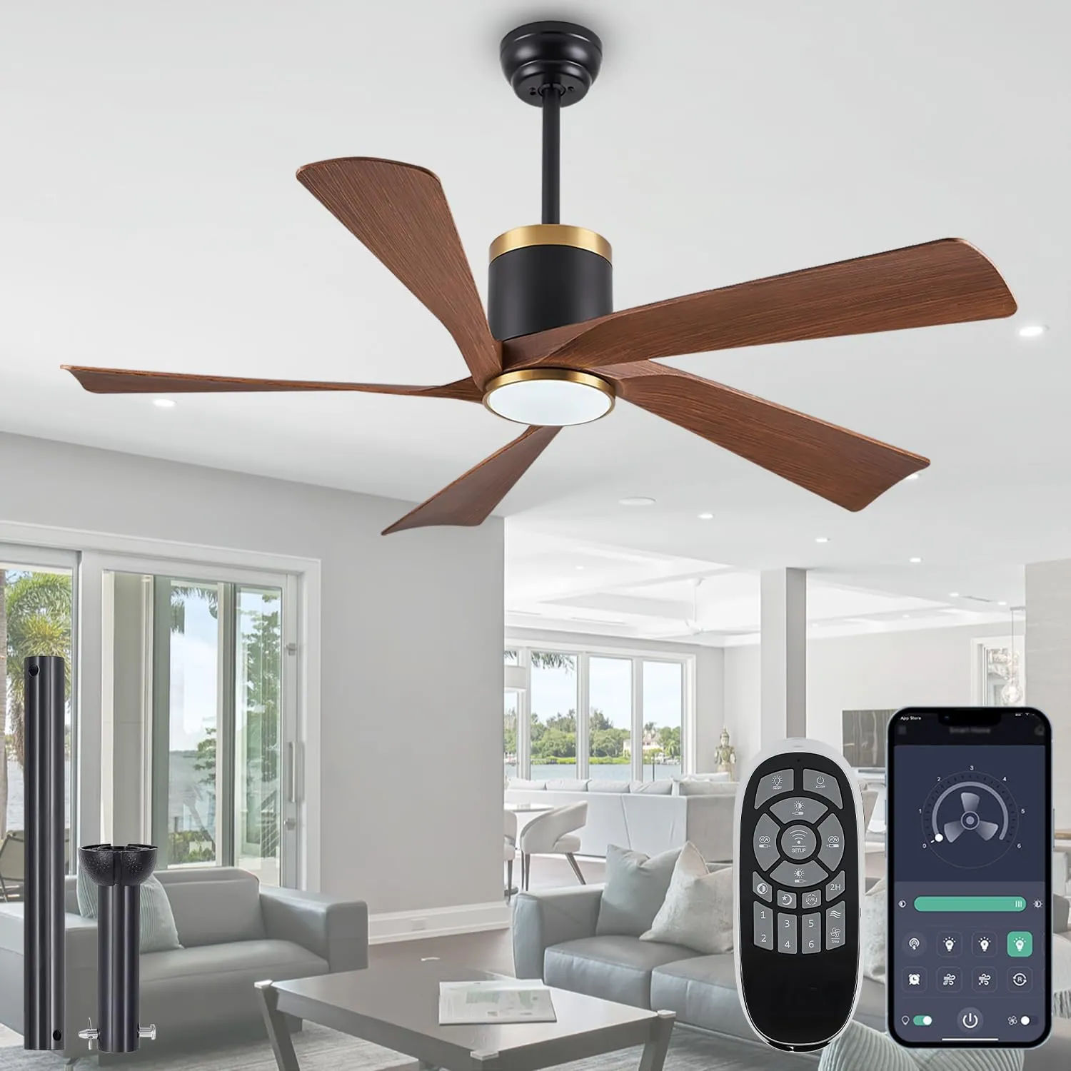 Ceiling Fans with Lights,52 inch Modern Ceiling fan with App and Remote Control,Reversible DC motor ceiling fans,3CCT,Dimmable, Noiseless,Ceiling Fan for Bedroom,Farmhouse,Indoor/Outdoor Use App-controlled remote fan for convenience