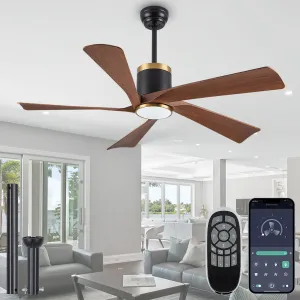 Ceiling Fans with Lights,52 inch Modern Ceiling fan with App and Remote Control,Reversible DC motor ceiling fans,3CCT,Dimmable, Noiseless,Ceiling Fan for Bedroom,Farmhouse,Indoor/Outdoor Use App-controlled remote fan for convenience