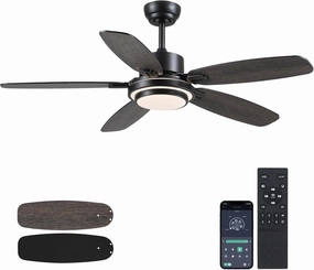 Ceiling Fan with Light and Remote/APP Control,50" Modern Indoor Ceiling Fan with DC Reversible Motor, Quiet 6 Speeds Flush Mount Ceiling fan Light for Bedroom,Dinnig Room,Black App-controlled remote fan for convenience