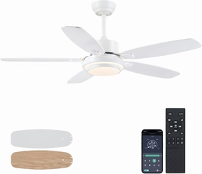 Ceiling Fan with Light and Remote/APP Control,50" Modern Indoor Ceiling Fan with DC Reversible Motor, Quiet 6 Speeds Flush Mount Ceiling Fan Light for Bedroom,Dinnig Room,White App-controlled remote fan for convenience