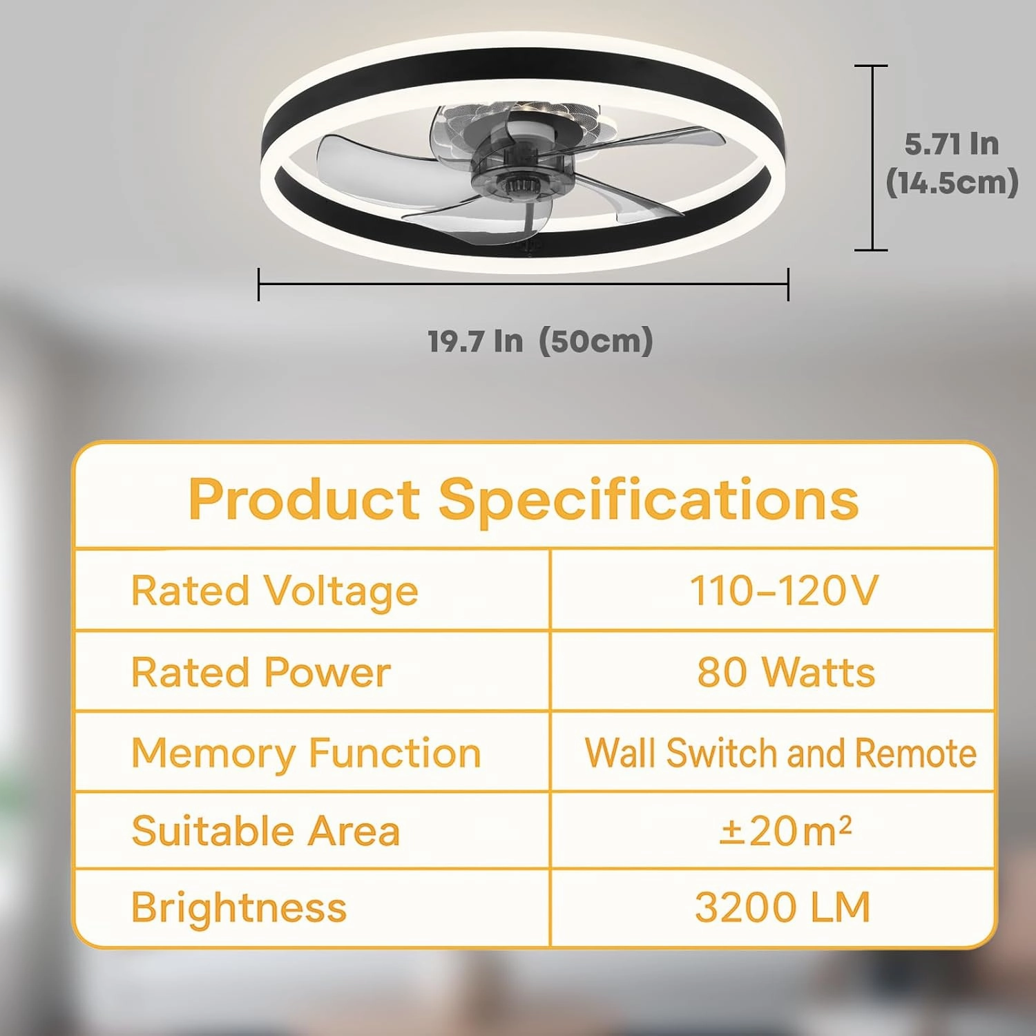 Ceiling Fan with Light, Upgraded 20 Low Profile Fan, Flush Mount Ceiling Fan, 6 Speeds, Dimmable LED, App & Remote Control, Quiet DC Motor, for Bedroom, Living Room, F105 Black-D