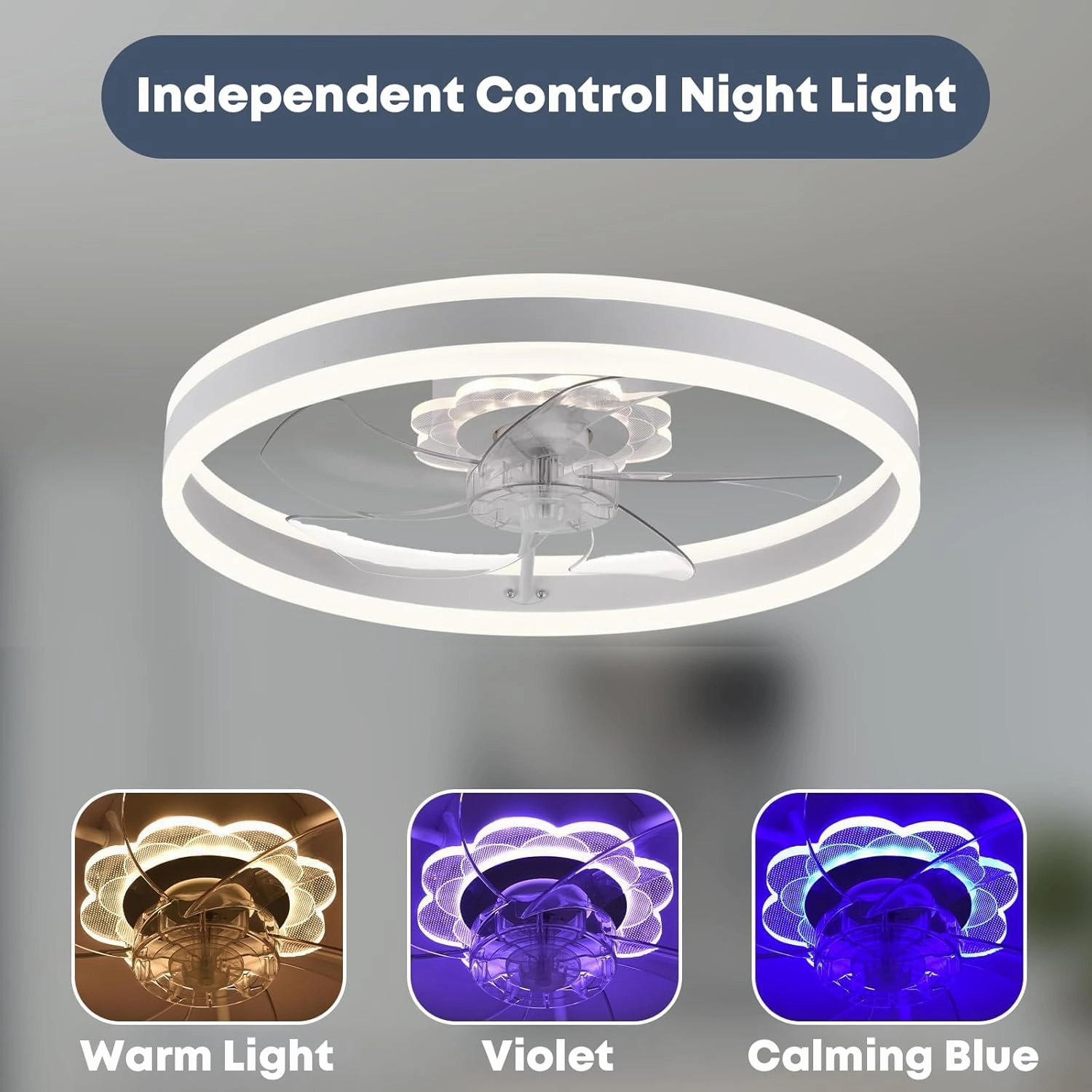 Ceiling Fan with Light, Upgraded 20 Low Profile Fan, Flush Mount Ceiling Fan, 6 Speeds, Dimmable LED, App & Remote Control, Quiet DC Motor, for Bedroom, Living Room, F105 White