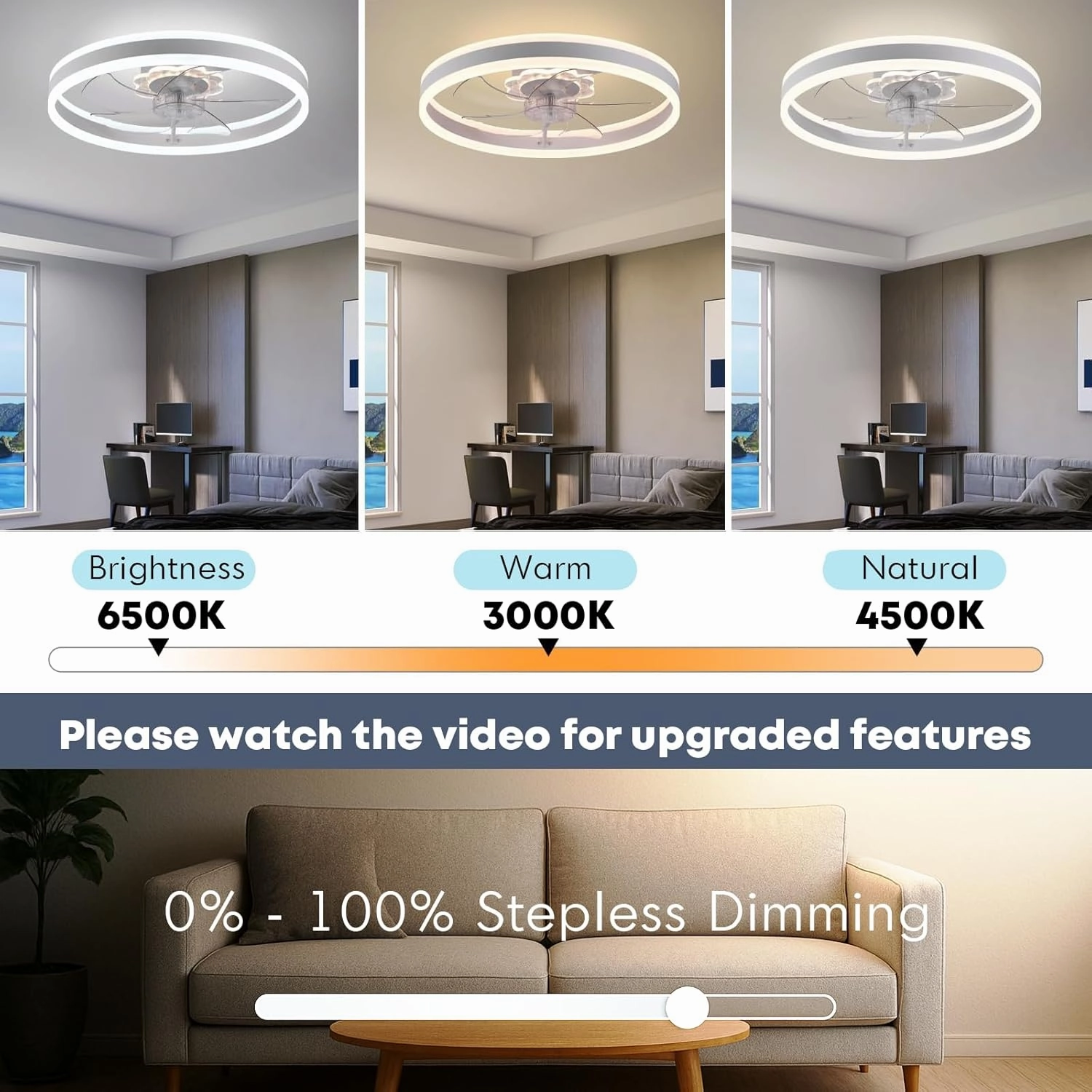 Ceiling Fan with Light, Upgraded 20 Low Profile Fan, Flush Mount Ceiling Fan, 6 Speeds, Dimmable LED, App & Remote Control, Quiet DC Motor, for Bedroom, Living Room, F105 White