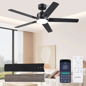 Ceiling Fan with Lights, 42 Inch Low Profile Ceiling Fan with Lights and Remote/APP Control, Reversible, Dimmable, 3CCT, Black Ceiling fan for Bedroom, Living Room Indoor Outdoor Use App-controlled remote fan for convenience