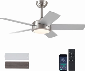 Ceiling Fan with Lights and Remote/APP - 42" Modern Low Profile Ceiling Fan with 5 Reversible Blades, 3CCT Dimmable, Ceiling Fans for Indoor/Covered Outdoor, Brushed Nickel App-controlled remote fan for convenience
