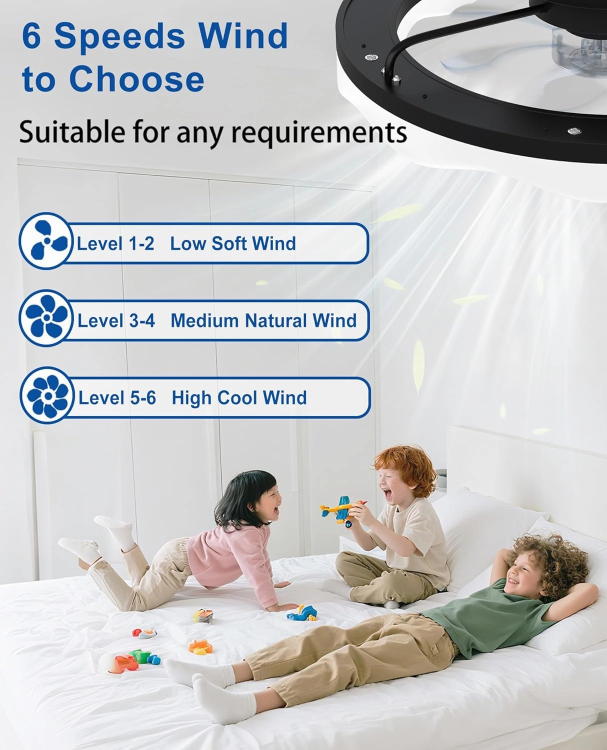 Ceiling Fans with Lights, 20'' Black Low Profile Ceiling Fan with Light, 3000K-6500K Dimmable LED Fan Light, APP Remote Control 6 Wind Speeds Fandelier Flush Mount Modern Ceiling Fans for Bedroom