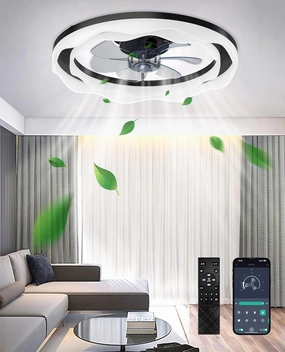 Ceiling Fans with Lights, 20'' Black Low Profile Ceiling Fan with Light, 3000K-6500K Dimmable LED Fan Light, APP Remote Control 6 Wind Speeds Fandelier Flush Mount Modern Ceiling Fans for Bedroom App-controlled remote fan for convenience