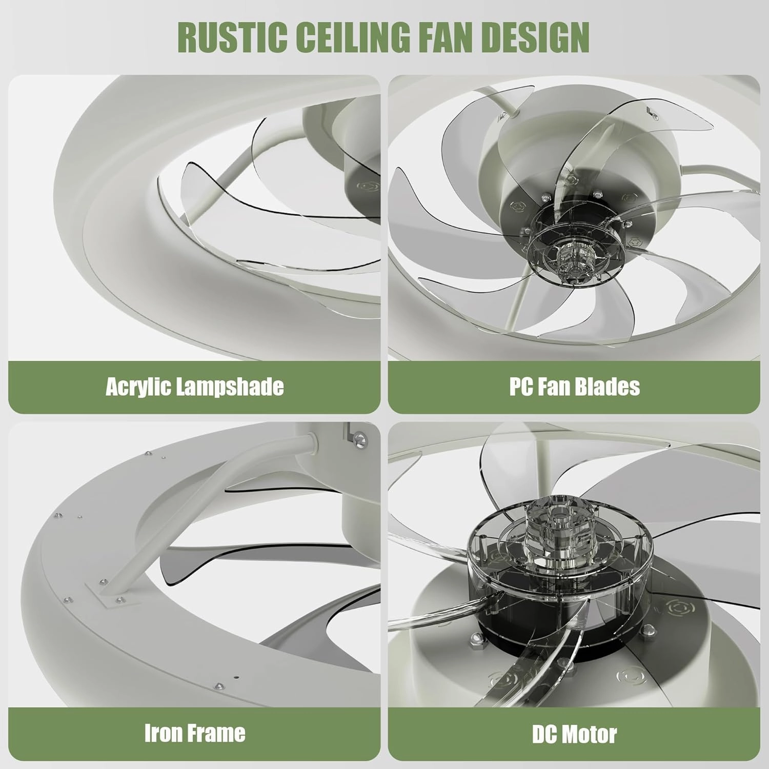 Ceiling Fans with Lights, 20" Flush Mount Ceiling Fan with Remote & APP Control, Low Profile Ceiling Fan for Bedroom/Living Room, 6 Wind Speeds (White-Updated Motor)