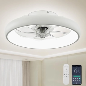 Ceiling Fans with Lights, 20" Flush Mount Ceiling Fan with Remote & APP Control, Low Profile Ceiling Fan for Bedroom/Living Room, 6 Wind Speeds (White-Updated Motor) App-controlled remote fan for convenience