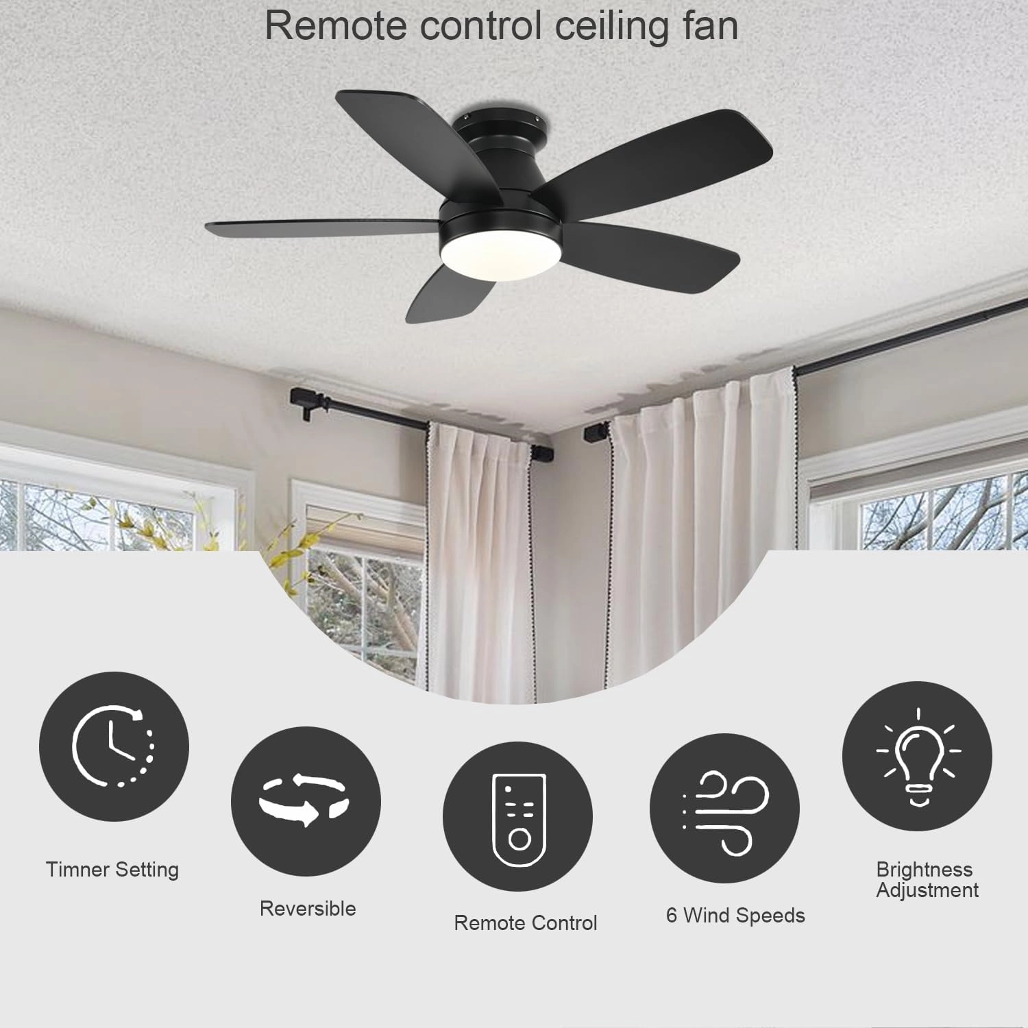 Ceiling Fans with Lights, 42 Inch Low Profile Ceiling Fan with Light and Remote/App Control, Flush Mount, Reversible, 3CCT, Dimmable, Noiseless, Black Ceiling Fan for Indoor/Outdoor Use