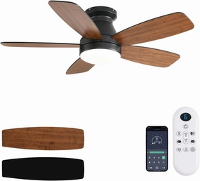 Ceiling Fans with Lights, 42 Inch Low Profile Ceiling Fan with Light and Remote/App Control, Flush Mount, Reversible, 3CCT, Dimmable, Noiseless, Brown Ceiling Fan for Indoor/Outdoor Use App-controlled remote fan for convenience