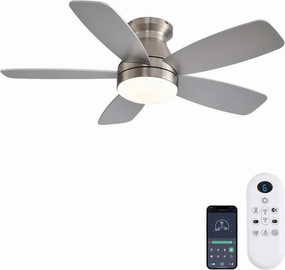 Ceiling Fans with Lights, 42 Inch Low Profile Ceiling Fan with Light and Remote/App Control, Flush Mount, Reversible, 3CCT, Dimmable, Noiseless, Nickel Ceiling Fan for Indoor/Outdoor Use App-controlled remote fan for convenience