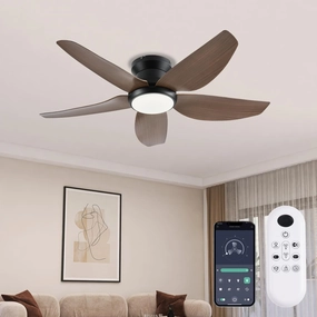 Ceiling Fans with Lights, 43 Inch Low Profile Ceiling Fan with Light and Remote/App Control, Flush Mount, Reversible DC Motor, 3CCT, Dimmable, Noiseless, Brown Ceiling Fan for Indoor/Outdoor Use App-controlled remote fan for convenience