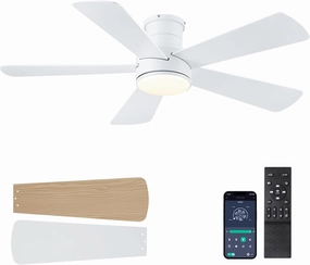 Ceiling Fans with Lights,46-Modern Low Profile Ceiling Fan with Remote Control,5 Dual-Sided Blades,Reversible DC Motor,White Flush Mount Ceiling Fan for Bedroom Indoor/Outdoor Use App-controlled remote fan for convenience