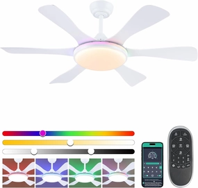 Ceiling Fans with Lights-47 Low Profile Ceiling Fan with 7-Color RGB Light and Remote/APP Control,Flush Mount,DC Reversible,LED Dimmable White Ceiling Fans for Bedroom,Indoor/Outdoor Patio App-controlled remote fan for convenience