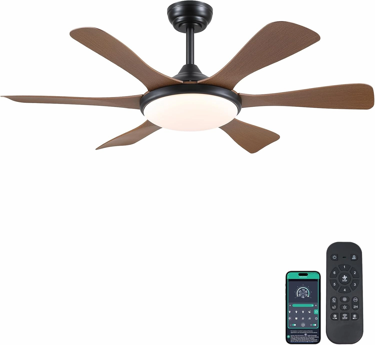 Ceiling Fans with Lights-47 Low Profile Ceiling Fan with Light and Remote/APP Control,Flush Mount,DC Reversible,LED Dimmable Ceiling Fans for Bedroom,Indoor/Outdoor Patio Use(Brown) App-controlled remote fan for convenience