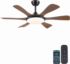 Ceiling Fans with Lights-47 Low Profile Ceiling Fan with Light and Remote/APP Control,Flush Mount,DC Reversible,LED Dimmable Ceiling Fans for Bedroom,Indoor/Outdoor Patio Use(Brown) App-controlled remote fan for convenience