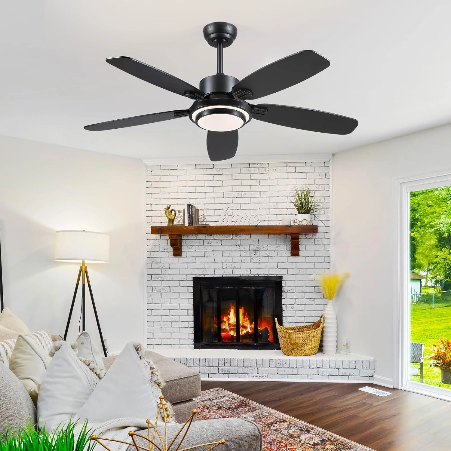 Ceiling Fans with Lights,50 Modern Black Ceiling Fan and Remote/APP Control,5 Dual Finish Blades Dimmable 3-Color LED Fandelier for Indoor Dinning Room,Bedroom