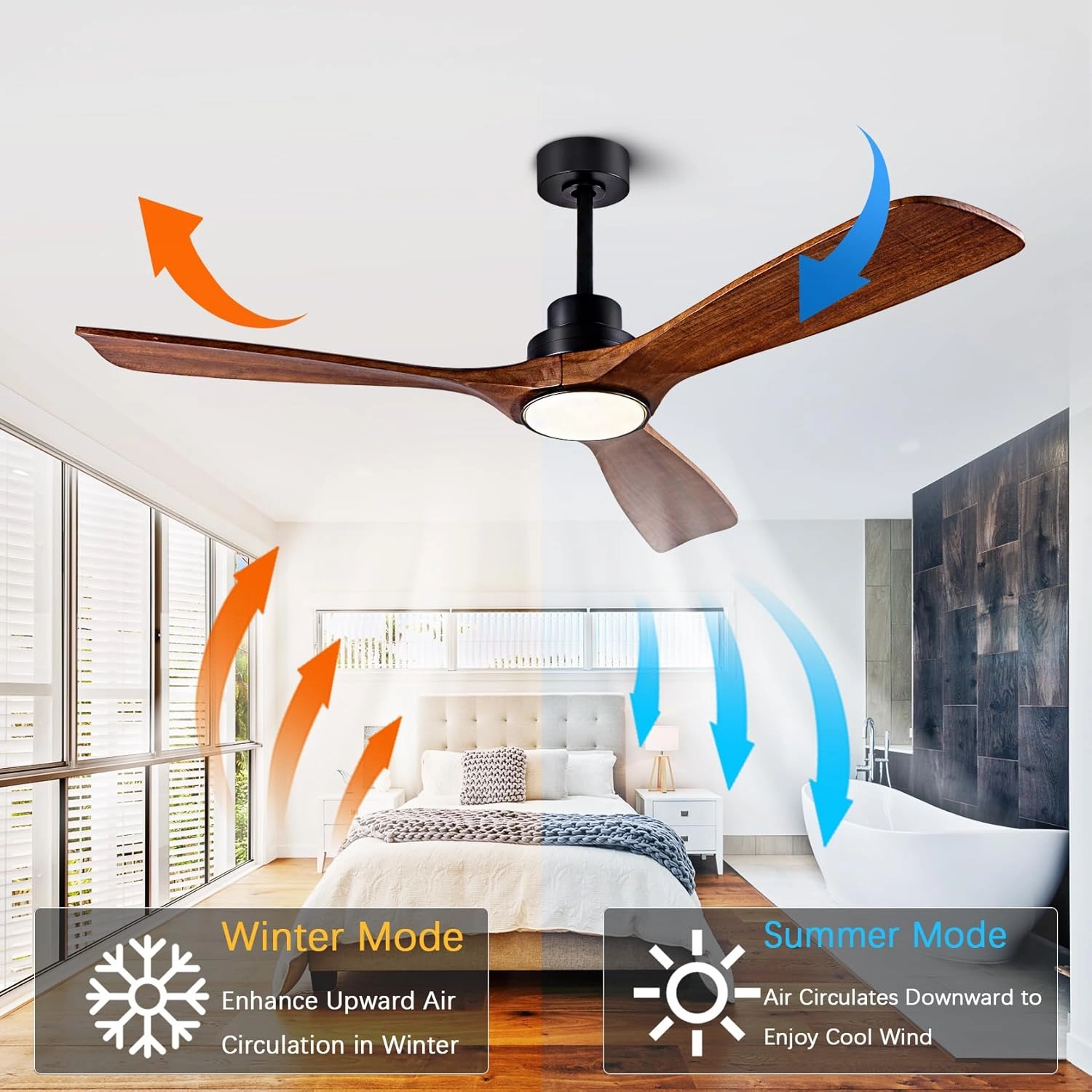 Ceiling Fans with Lights, 52 Inch Ceiling Fan with Remote/APP Control,3CCT Dimmable Light,Noiseless Reversible DC Motor,3 Solid Wood Blades,Indoor/Outdoor Ceiling Fans for Bedroom,Farmhouse,Patio