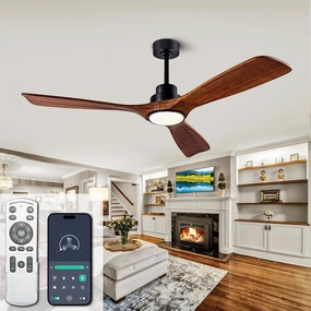 Ceiling Fans with Lights, 52 Inch Ceiling Fan with Remote/APP Control,3CCT Dimmable Light,Noiseless Reversible DC Motor,3 Solid Wood Blades,Indoor/Outdoor Ceiling Fans for Bedroom,Farmhouse,Patio App-controlled remote fan for convenience