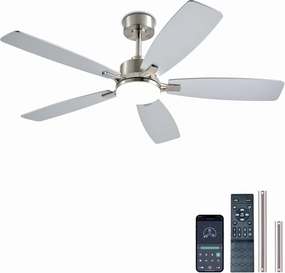 Ceiling Fans with Lights, 52 Inch Low Profile Ceiling Fan with Light and Remote Control, 2 Downrods, DC Reversible Motor, Dimmable LED Ceiling Fans for Bedroom,Indoor/Outdoor Patio UseNickel App-controlled remote fan for convenience