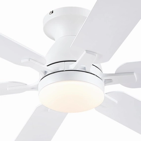 Ceiling Fans with Lights- 52" Low Profile Indoor Ceiling Fan with Light and Remote/APP Control, Flush Mount, 6 Blade, LED Dimmable DC Reversible Modern Ceiling Fan for BedroomWhite App-controlled remote fan for convenience