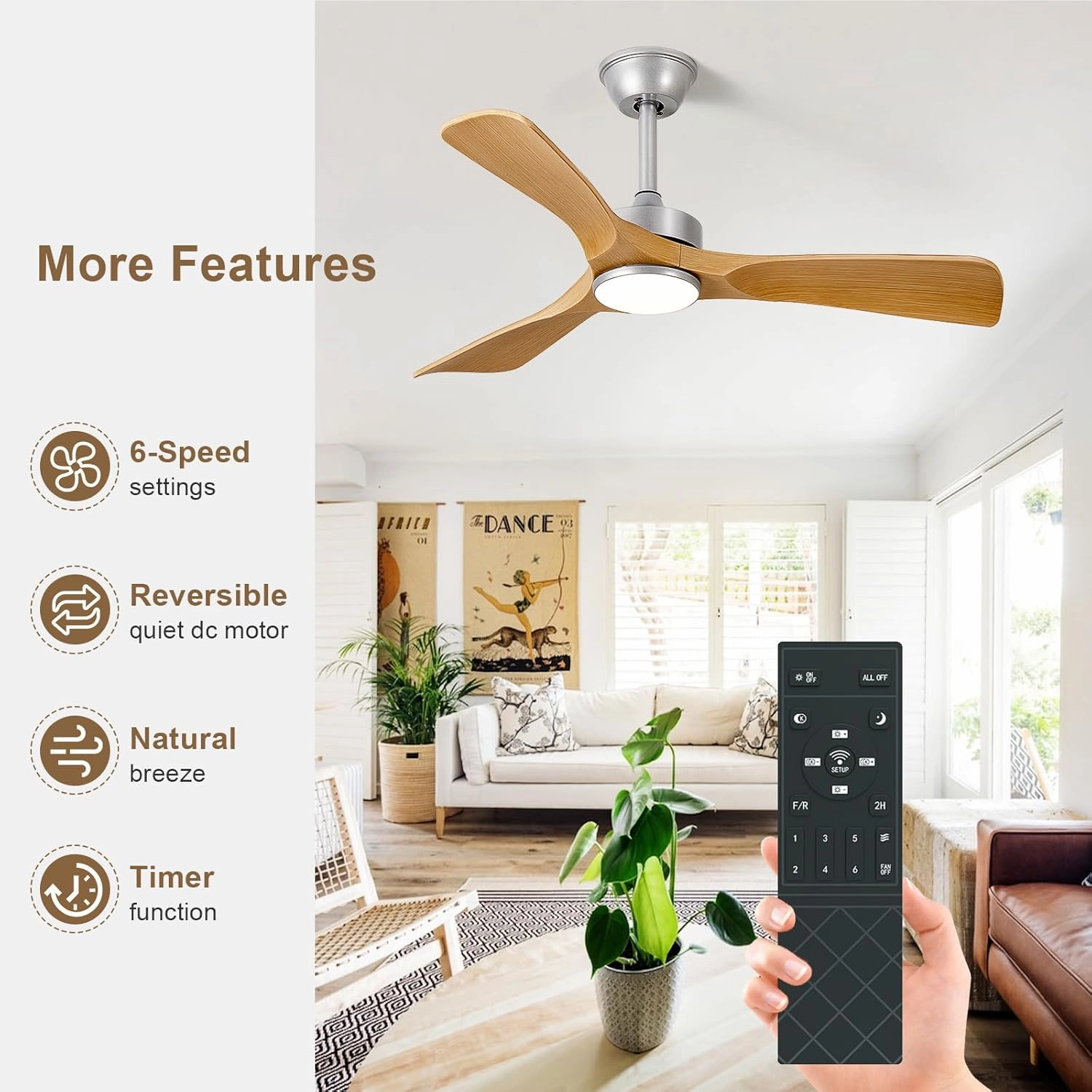 Ceiling Fans with Lights and Remote: 42-Inch Ceiling Fan 3 Blades Low Profile Outdoor - Modern Ceiling Fans with Remote APP Control Quiet Reversible DC Motor for Patio Living Room