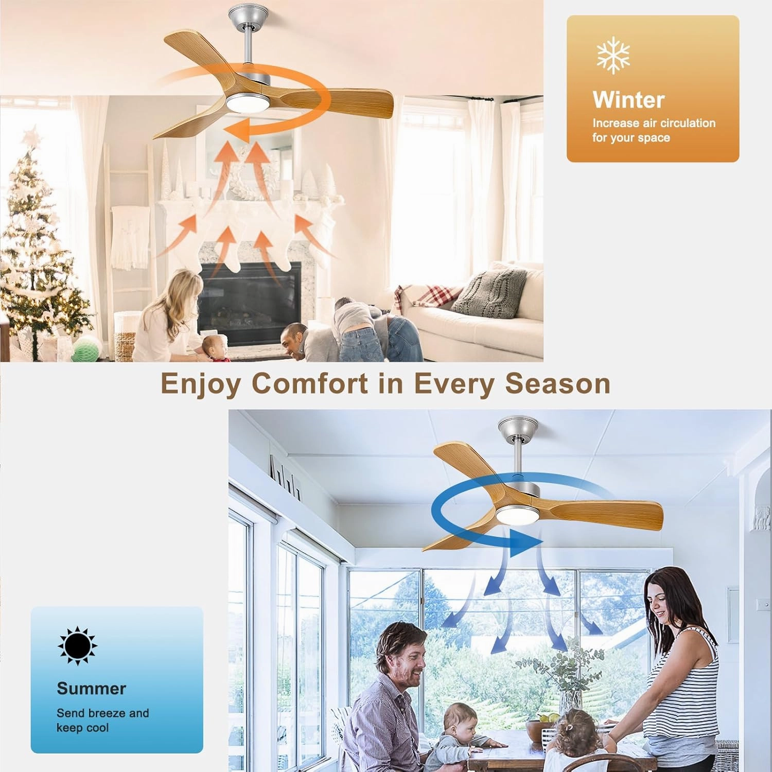 Ceiling Fans with Lights and Remote: 42-Inch Ceiling Fan 3 Blades Low Profile Outdoor - Modern Ceiling Fans with Remote APP Control Quiet Reversible DC Motor for Patio Living Room