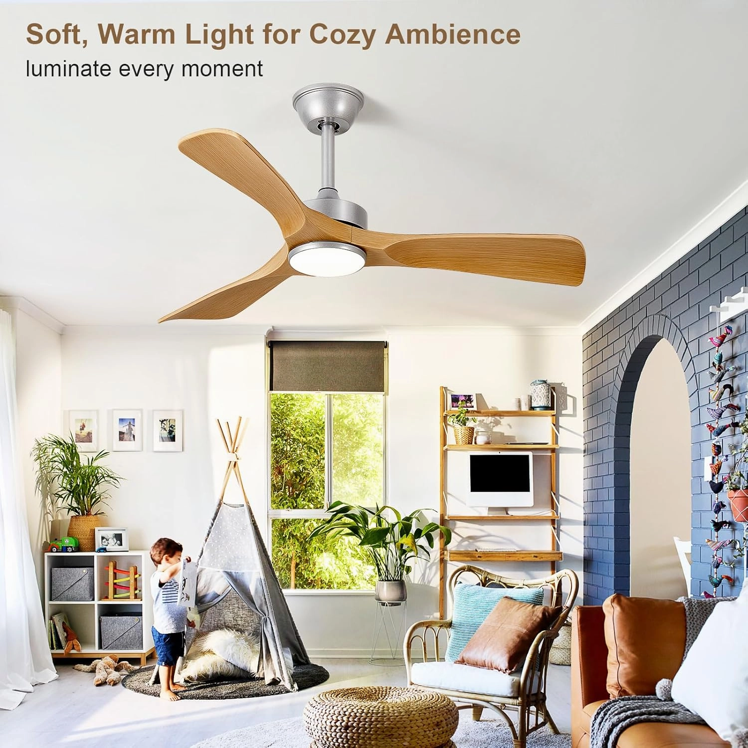 Ceiling Fans with Lights and Remote: 42-Inch Ceiling Fan 3 Blades Low Profile Outdoor - Modern Ceiling Fans with Remote APP Control Quiet Reversible DC Motor for Patio Living Room