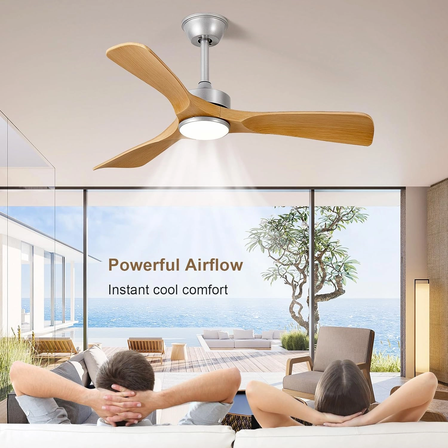 Ceiling Fans with Lights and Remote: 42-Inch Ceiling Fan 3 Blades Low Profile Outdoor - Modern Ceiling Fans with Remote APP Control Quiet Reversible DC Motor for Patio Living Room