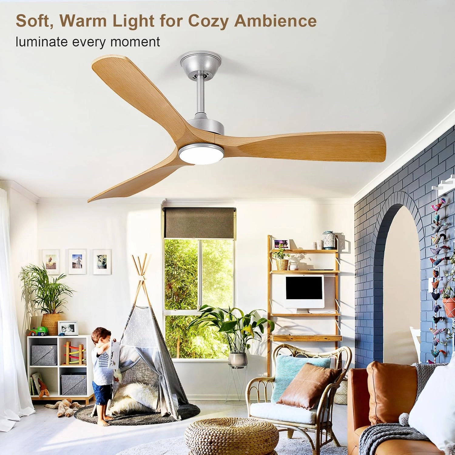 Ceiling Fans with Lights and Remote: 52-Inch Ceiling Fan 3 Blades Low Profile Outdoor - Modern Ceiling Fans with Remote APP Control Quiet Reversible DC Motor for Patio Living Room