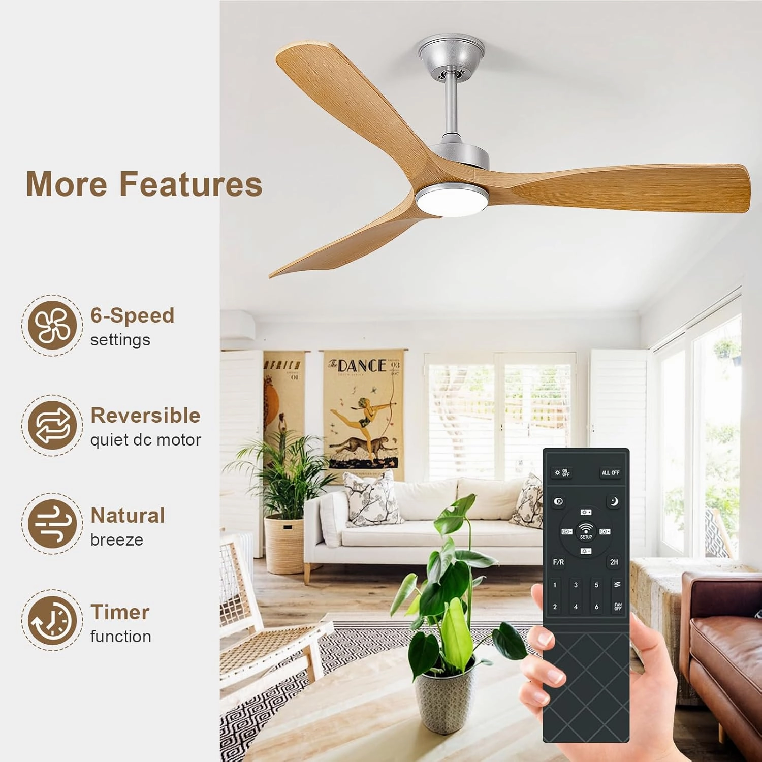 Ceiling Fans with Lights and Remote: 52-Inch Ceiling Fan 3 Blades Low Profile Outdoor - Modern Ceiling Fans with Remote APP Control Quiet Reversible DC Motor for Patio Living Room