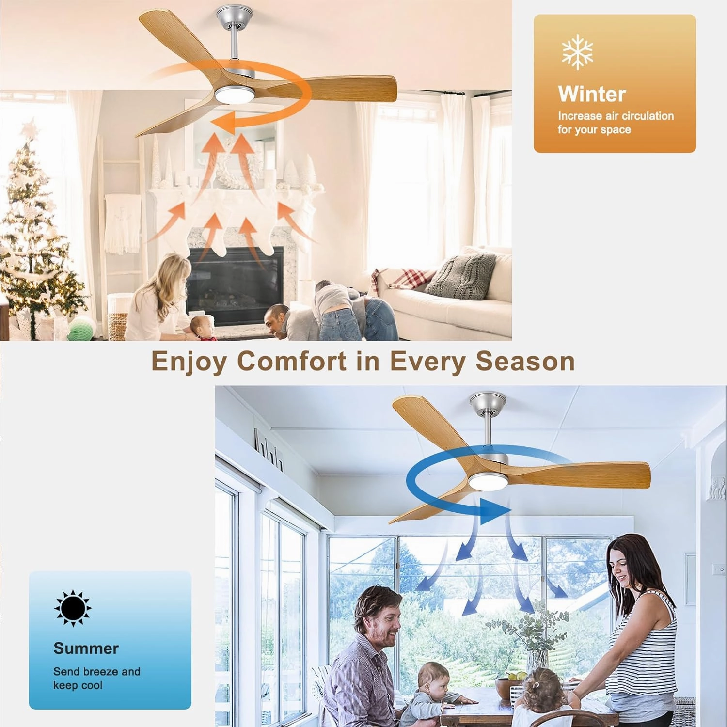 Ceiling Fans with Lights and Remote: 52-Inch Ceiling Fan 3 Blades Low Profile Outdoor - Modern Ceiling Fans with Remote APP Control Quiet Reversible DC Motor for Patio Living Room
