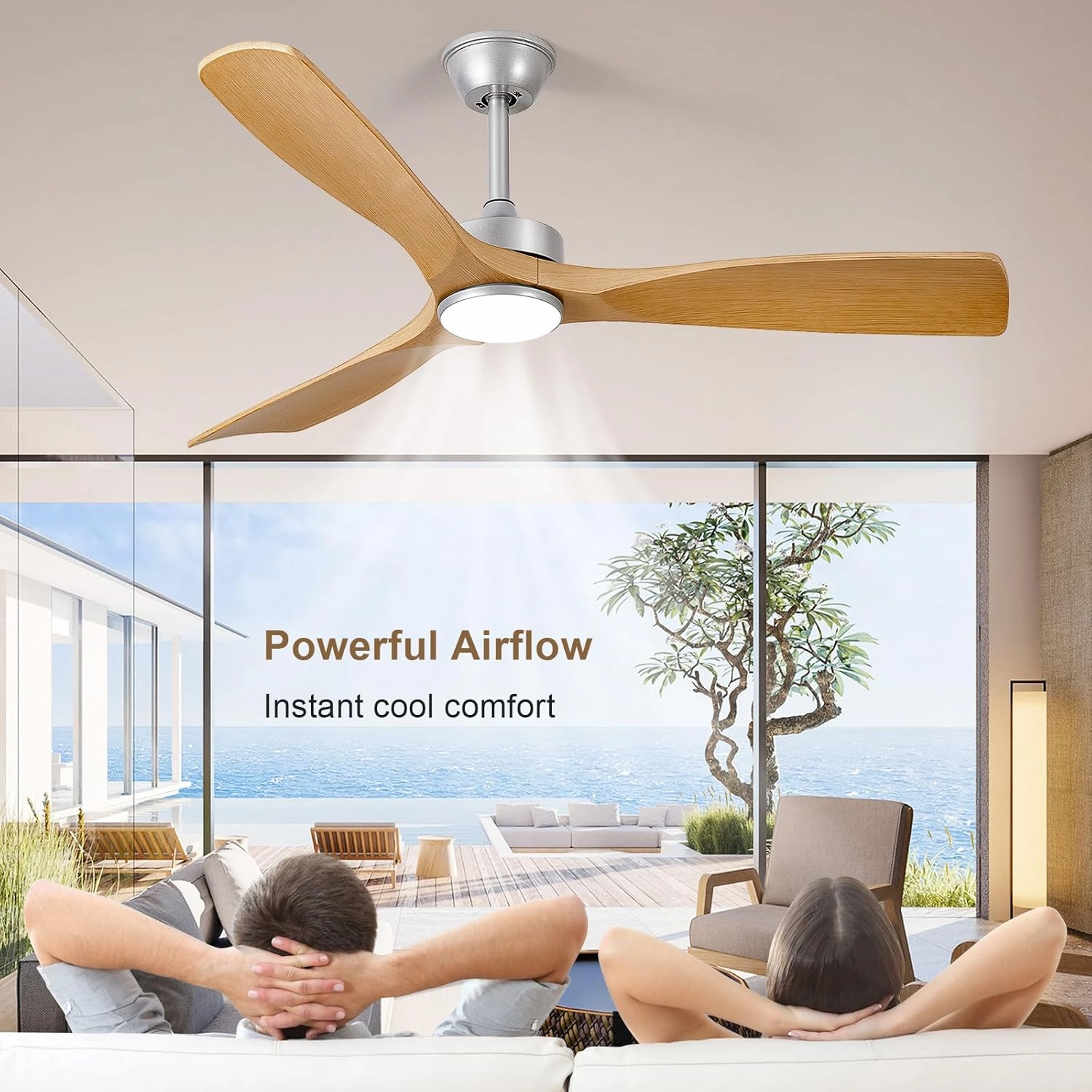 Ceiling Fans with Lights and Remote: 52-Inch Ceiling Fan 3 Blades Low Profile Outdoor - Modern Ceiling Fans with Remote APP Control Quiet Reversible DC Motor for Patio Living Room
