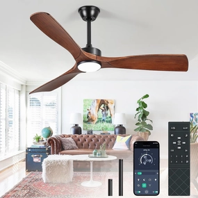 Ceiling Fans with Lights and Remote: 52-Inch Ceiling Fan 3 Blades Low Profile Outdoor - Walnut Ceiling Fans with Remote APP Control Quiet Reversible DC Motor for Patio Living Room App-controlled remote fan for convenience
