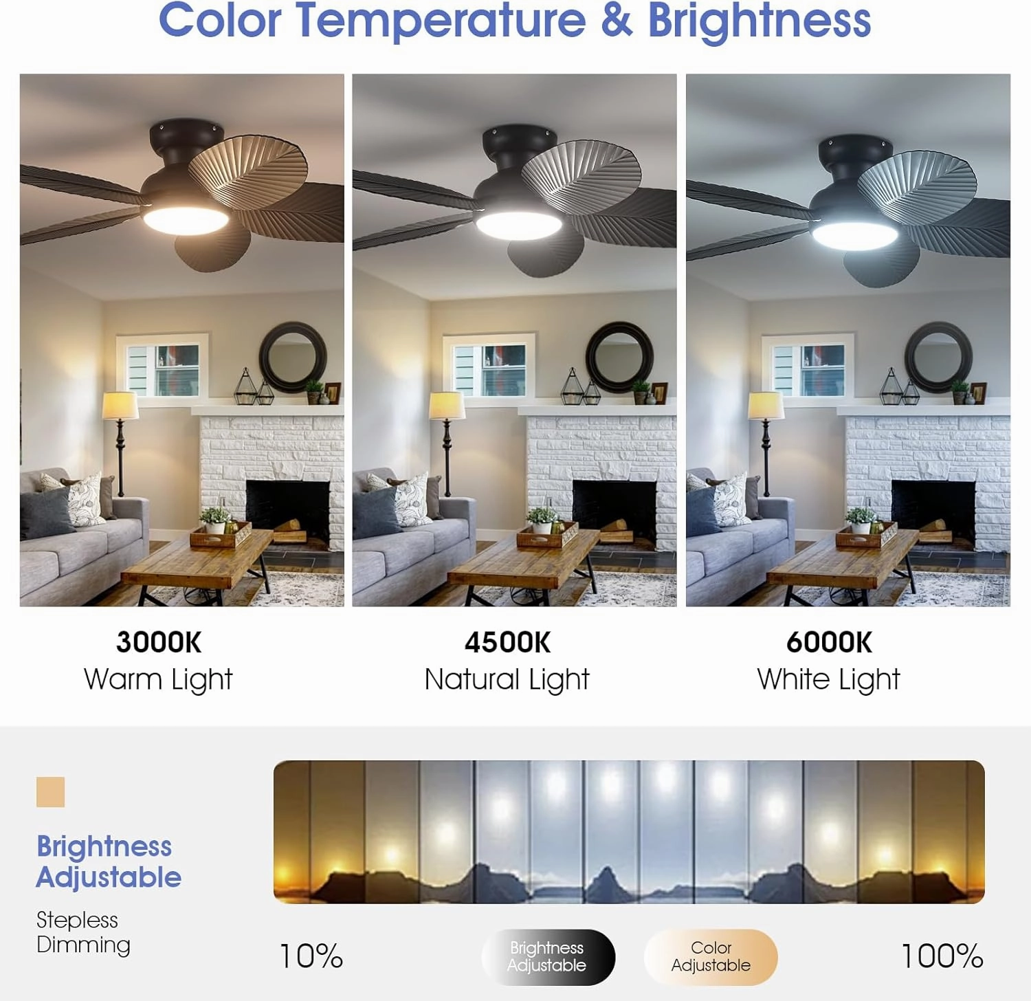 Ceiling Fans with Lights and Remote/APP Control, 45 Inch Low Profile Tropical Ceiling Fan for Living Room Bedroom, Outdoor Flush Mount Palm Leaf Ceiling Fan for Patios Porch, Black