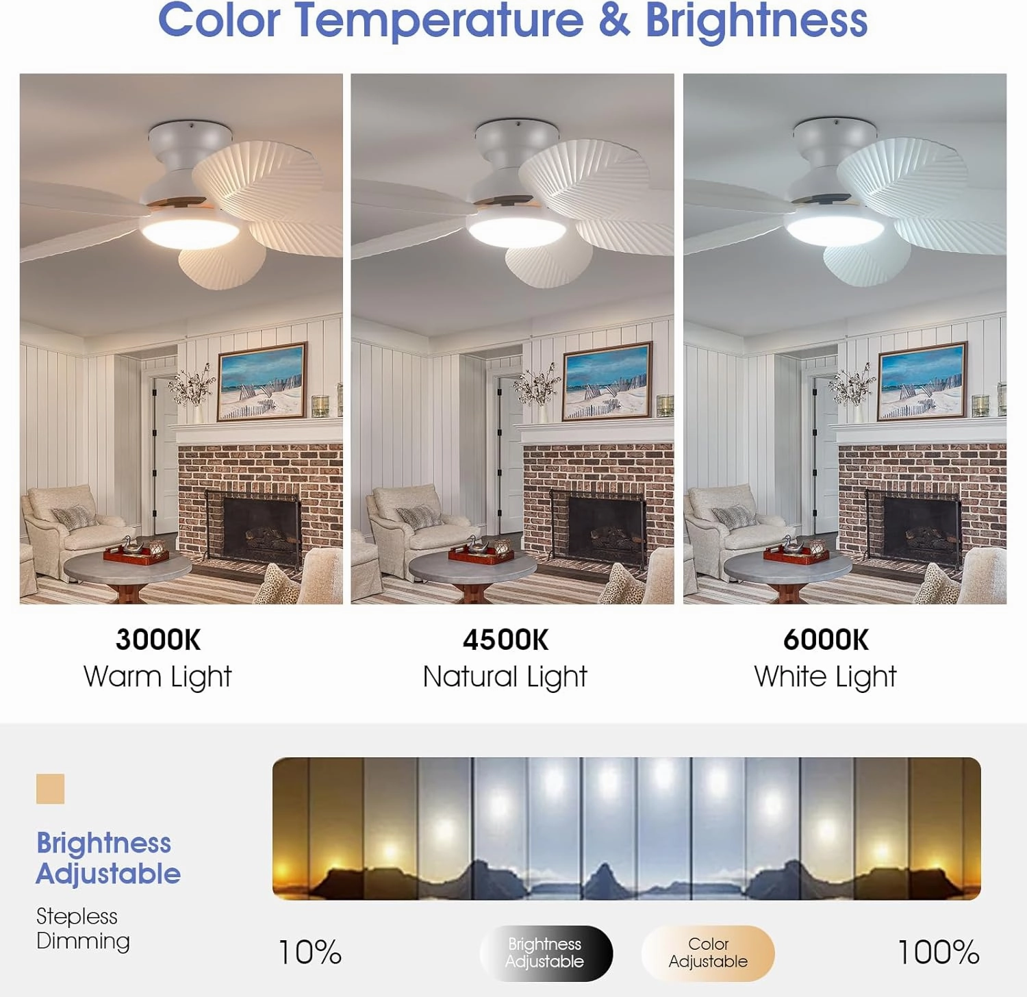 Ceiling Fans with Lights and Remote/APP Control, 45 Inch Low Profile Tropical Ceiling Fan for Living Room Bedroom, Outdoor Flush Mount Palm Leaf Ceiling Fan for Patios Porch, White