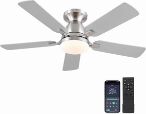 Ceiling Fans with Lights and Remote/APP Control,46" Flush Mount Ceiling Fan Dimmable DC MotorLow Profile Ceiling Fan for Bedroom,Living Room,Brushed Nickel App-controlled remote fan for convenience