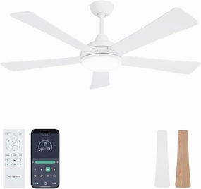 Ceiling Fans with Lights and Remote/App Control: 52 Inch White Ceiling Fan with Light, Quiet Reversible DC Motor, Dimmable Tri-Color LED, Modern Ceiling Fan for Bedroom/Patio, Indoor/Outdoor App-controlled remote fan for convenience