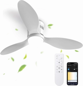Ceiling Fans with Lights and Remote/APP Control,52" Flush Mount Ceiling Fan with Quiet Reversible Motor, 6 Speeds, 3 Colors Dimmable,Timing,Memory Function for Bedroom Office Home App-controlled remote fan for convenience