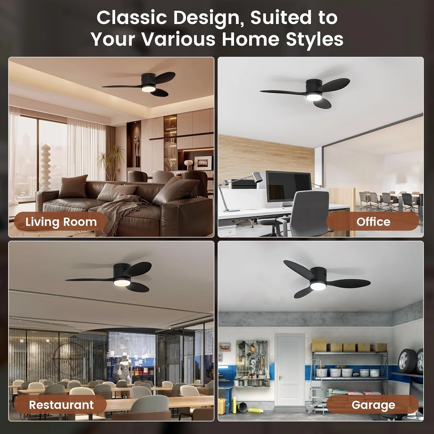 Ceiling Fans with Lights and Remote/APP Control,52" Flush Mount Ceiling Fan with Quiet Reversible Motor, 6 Speeds, 3 Colors Dimmable,Timing,Memory Function for Bedroom Office Home