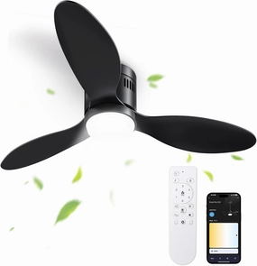 Ceiling Fans with Lights and Remote/APP Control,52" Flush Mount Ceiling Fan with Quiet Reversible Motor, 6 Speeds, 3 Colors Dimmable,Timing,Memory Function for Bedroom Office Home App-controlled remote fan for convenience
