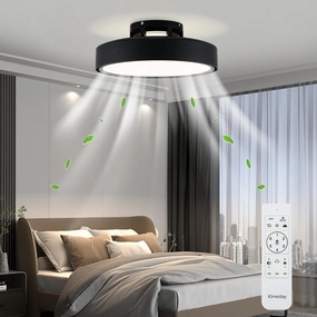 Ceiling Fans with Lights and Remote, Flush Mount Modern Bladeless Ceiling Fan with Light, 6 Speeds, Stepless dimming and CCT 3000K-6000K LED Lights for Bedroom, Study Room (Black, 20.1) Small bladeless fan for quiet cooling
