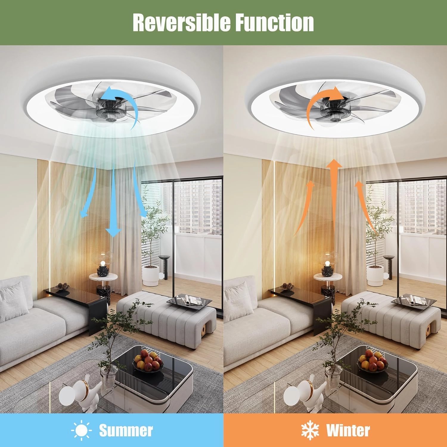 Ceiling Fans with Lights and Remote, Low Profile Ceiling Fan with Lights, 20'' Flush Mount Ceiling Fan, Stepless Color Temperature, 6 Speeds, Modern Smart Ceiling Fan for Bedroom/Living Room/Kitchen